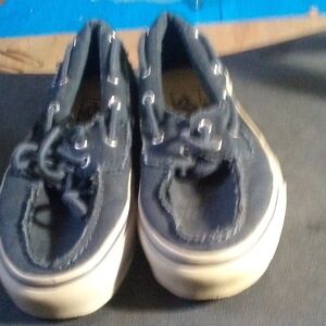 Vans Kids Navy Canvas Slip-On Sneakers with White Soles